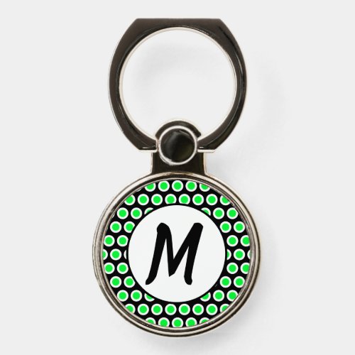 Monogram Initials Yellow Lime Green and Black Phone Ring Stand