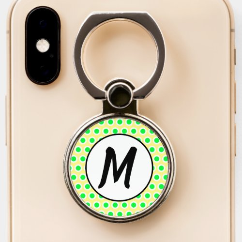 Monogram Initials Yellow Lime Green and White Dot Phone Ring Stand