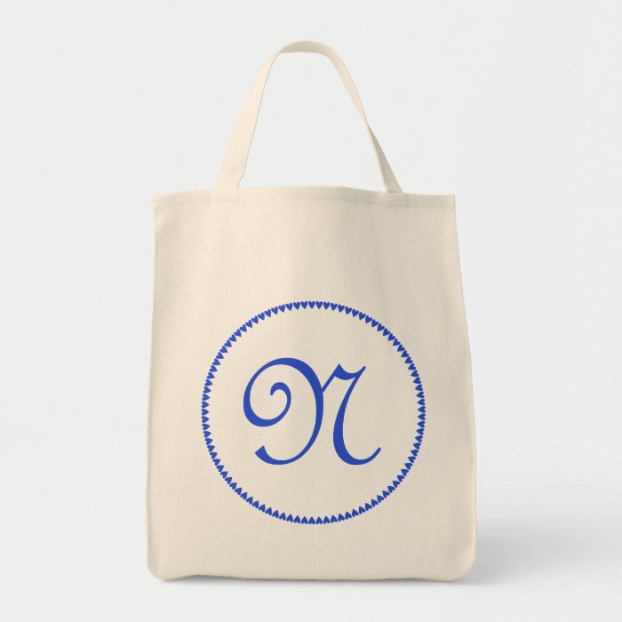 Monogram initital letter N blue hearts tote Bags