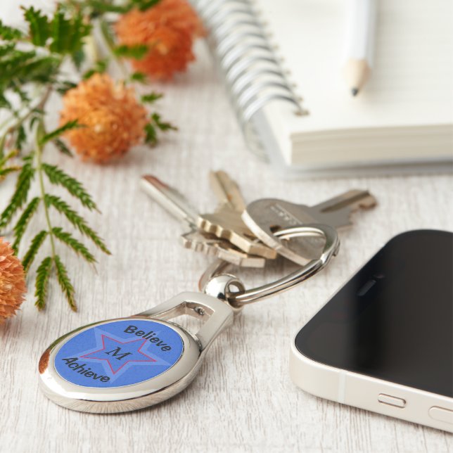 Monogram inspirational blue star keychain (Side)