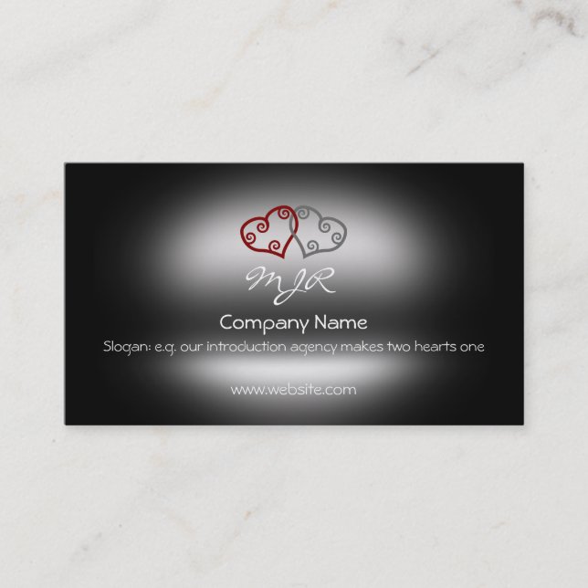 Monogram, Intertwined Hearts, metallic-effect Business Card (Front)