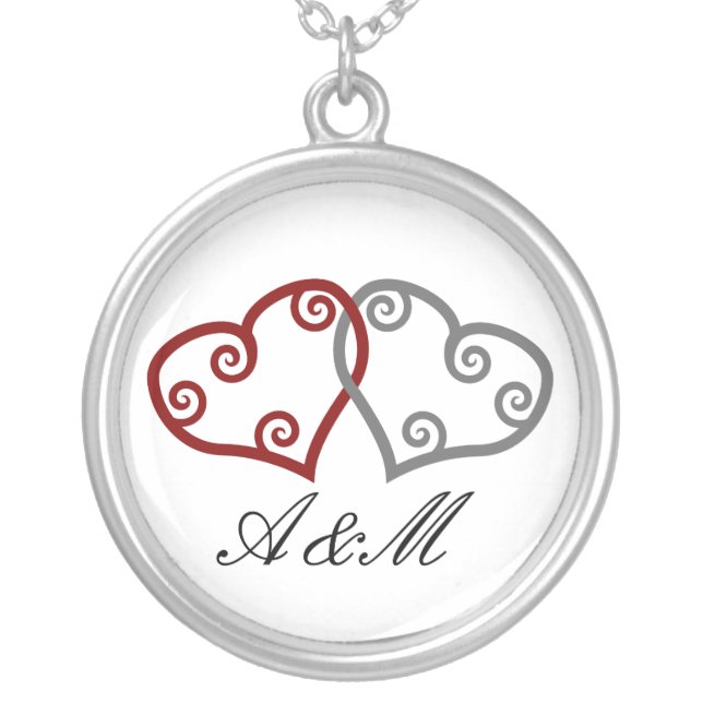 Monogram Intertwined Hearts Silver Plated Necklace (Front)