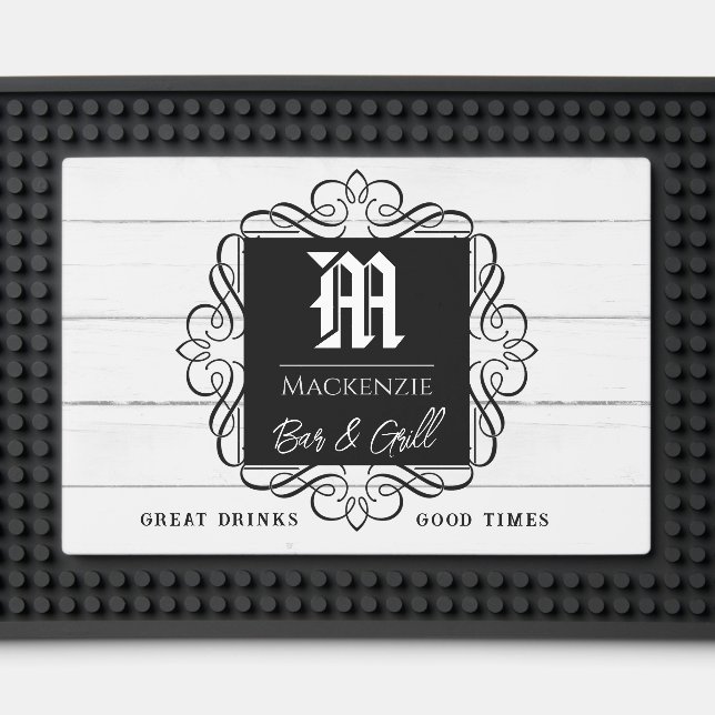 Monogram Intial Fancy Family Name Bar Mat (Front (Close Up))