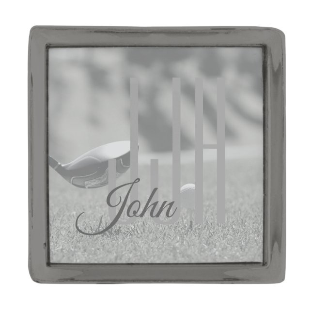 MONOGRAM INTIALS GOLF DRIVER BALL TEE GRAY SILVER GUNMETAL FINISH LAPEL PIN (Front)