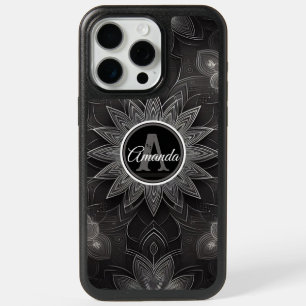 Monogram Intricate Black and White Floral Mandala iPhone 15 Pro Max Case