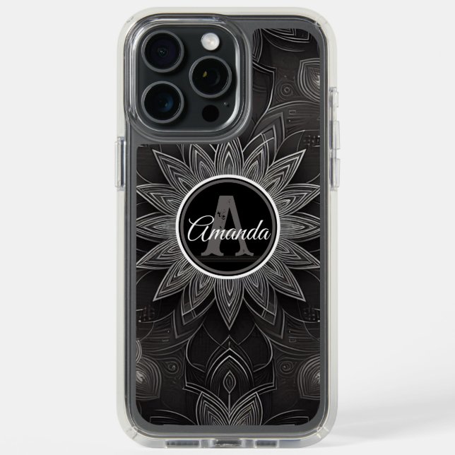 Monogram Intricate Black and White Floral Mandala Speck iPhone Case (Front (Black Titanium))