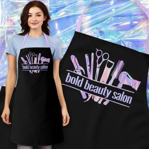 Monogram Iridescent Beauty Salon Tools Stylist Blk Apron