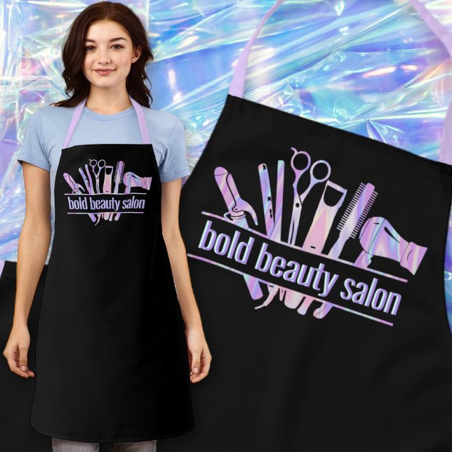 Monogram Iridescent Beauty Salon Tools Stylist Blk Apron (Creator Uploaded)