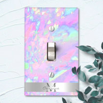 Monogram Iridescent Opal Rainbow   Metallic Silver Light Switch Cover