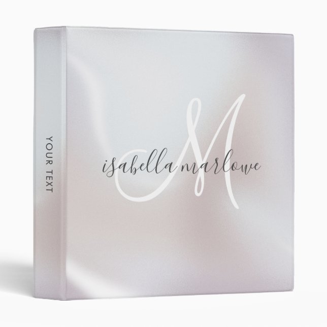 Monogram Iridescent Pearl Shimmer  3 Ring Binder (Front/Spine)