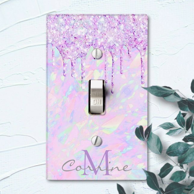 Monogram Iridescent Rainbow Opal Dripping Glitter Light Switch Cover (Creator Uploaded)