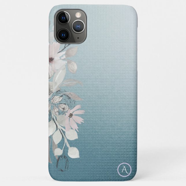 *~* Monogram Iridescent Teal Textured Gradient Case-Mate iPhone Case (Back)