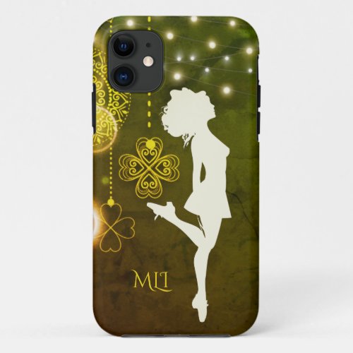 Monogram Irish Dance Celtic Clovers and Lights iPhone 11 Case