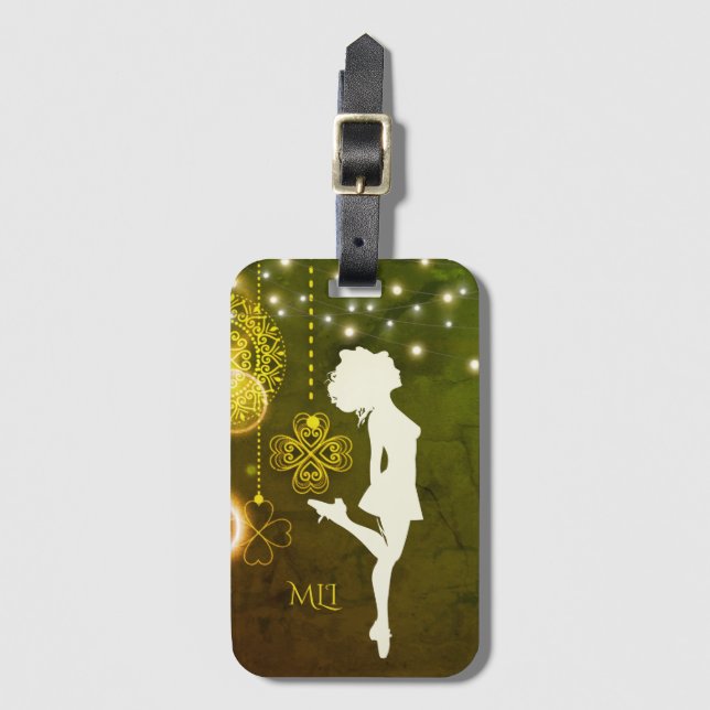 Monogram Irish Dance Celtic Clovers and Lights Luggage Tag (Front Vertical)