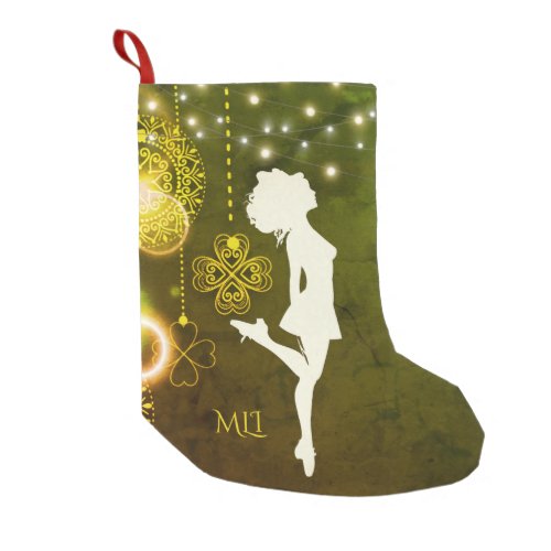 Monogram Irish Dance Celtic Clovers and Lights Small Christmas Stocking