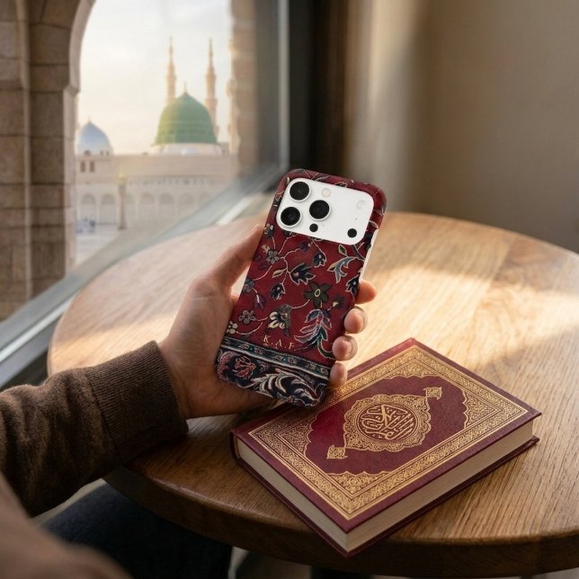 Monogram Islamic Madinah Red Carpet Pattern iPhone Case (Creator Uploaded)