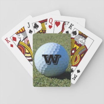 (monogram - It) Golf Ball On Green Close-up Photo Playing Cards by Scotts_Barn at Zazzle