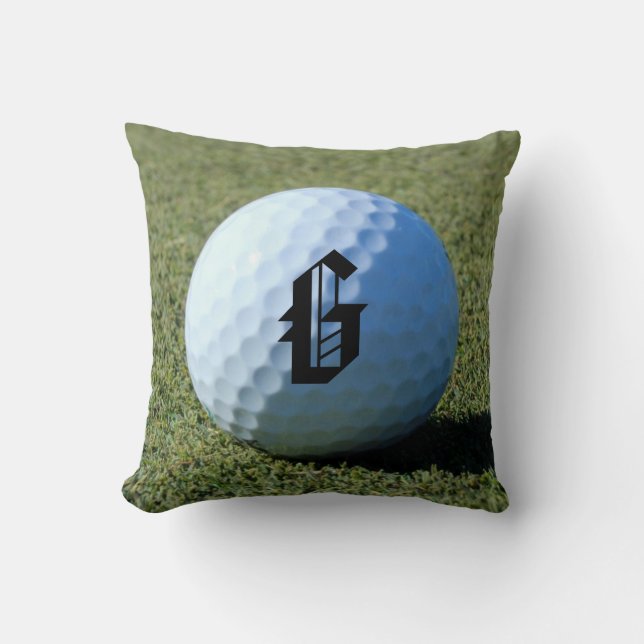 (Monogram - It) Golf Ball on Green close-up photo Throw Pillow (Front)