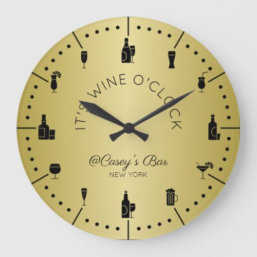 Monogram Its Wine OClock Elegant Gold Black Large Clock