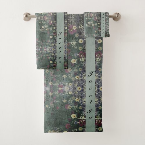 Monogram Italian Gothic Floral Ash Bath Towel Set
