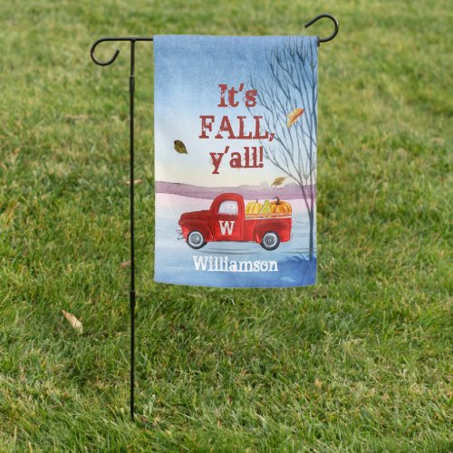 Monogram Its Fall Yall Rustic Red Truck Pumpkin Garden Flag