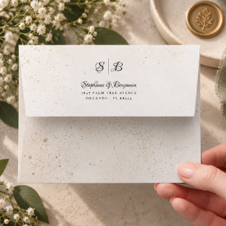 Monogram Ivory and beige Wedding Return Address Envelope