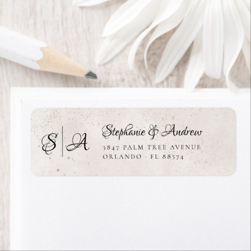 Monogram Ivory and beige Wedding Return Address Label