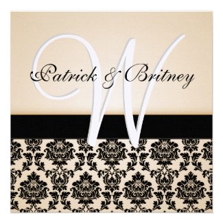 Monogram Ivory & Black Damask Wedding Invitations