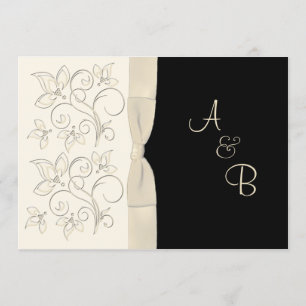 Monogram Ivory, Black Floral Wedding Invitation