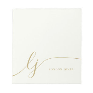 Monogram Ivory Gold Modern Minimalist Feminine Notepad