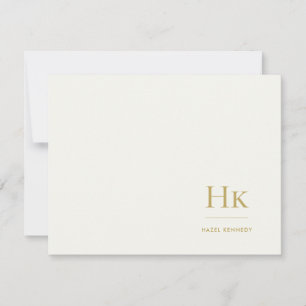 Monogram Ivory Gold Simple Monogrammed Notecard