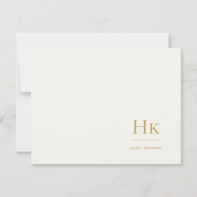 Monogram Ivory Gold Simple Monogrammed Notecard (Front)