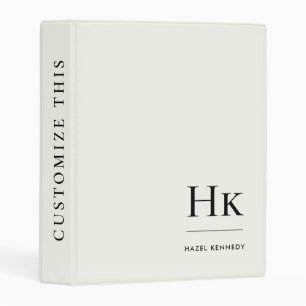 Monogram Ivory Simple Minimal Elegant Monogrammed Mini Binder