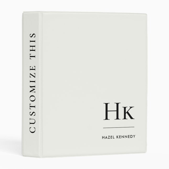 Monogram Ivory Simple Minimal Elegant Monogrammed Mini Binder (Front/Spine)