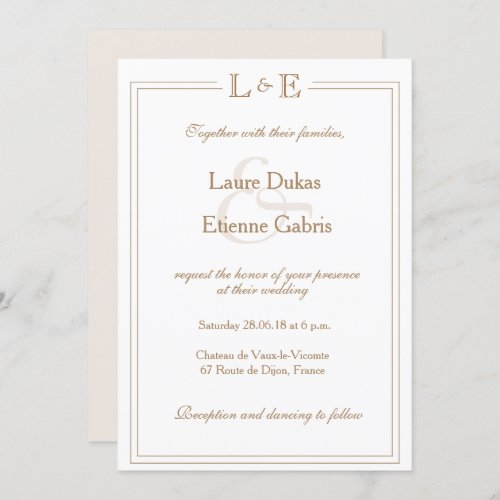 Monogram ivory white gold ampersand modern wedding invitation