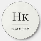 Monogram Ivory White Simple Elegant Initials Name Wireless Charger (Front)