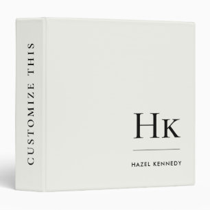 Monogram Ivory White Simple Elegant Monogrammed 3 Ring Binder