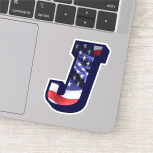 Monogram J American Flag Letter J Initial USA Sticker