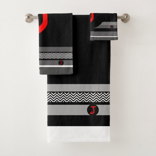 Monogram J Black  Bath Towel Set