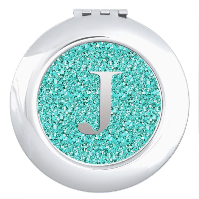 Monogram J druzy crystal - aquamarine Makeup Mirror (Front)