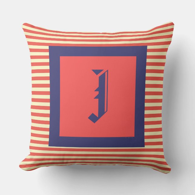 Monogram J Family Crest Initial Outdoor Pillow (Front)