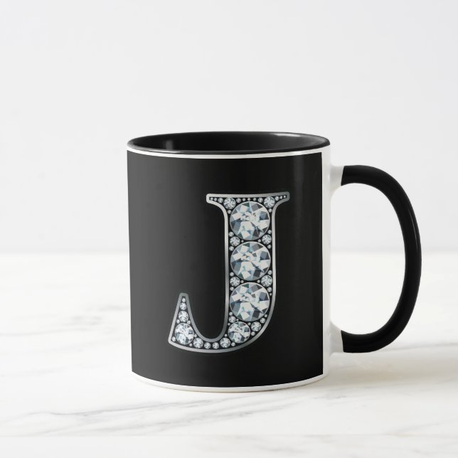 Monogram J Faux Diamond  Mug (Right)