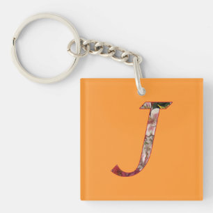 Monogram J Floral Design Keychain