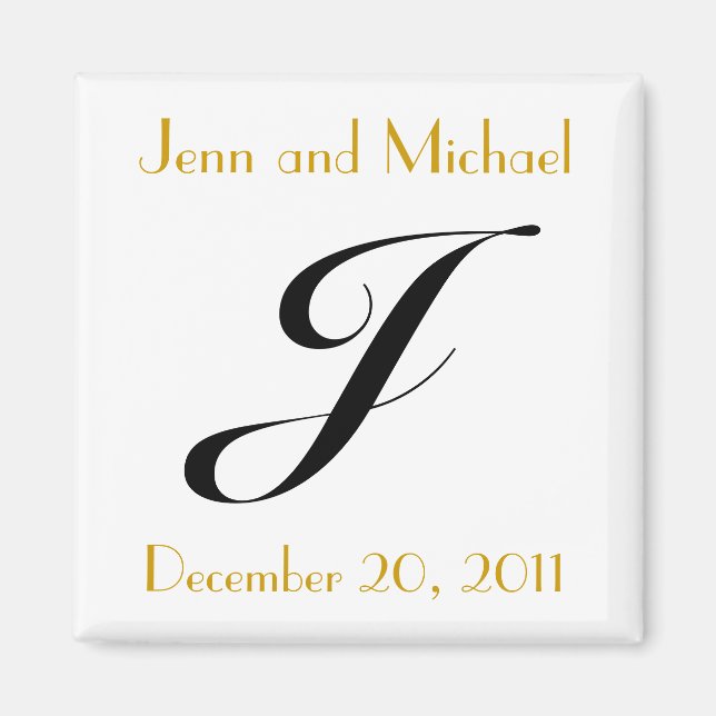 Monogram J Gold & Black Wedding Announcement Magnet (Front)