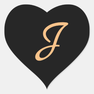 Monogram J gold color on Midnight black, Heart Sticker