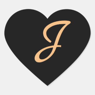 Monogram J gold color on Midnight black, Heart Sticker