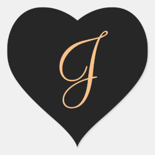 Monogram J gold color on Midnight blackm Heart Sticker