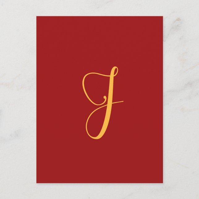 Monogram "J" gold color on red Postcard (Front)