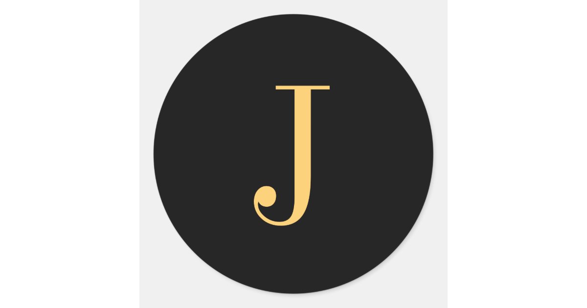 Monogram J gold-colored on black background Classic Round Sticker | Zazzle
