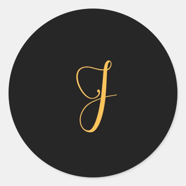 Monogram J gold on black background Classic Round Sticker (Front)